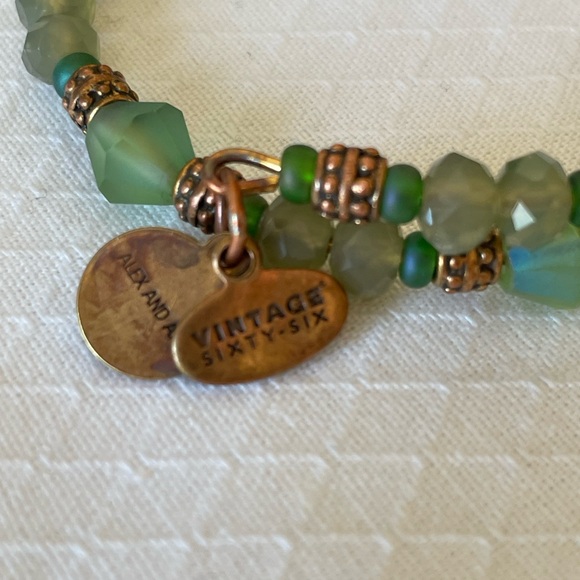 Alex and Ani Vintage Sixty- six Wrap Bracelet with Green Stones and Copper Beads - Picture 6 of 7